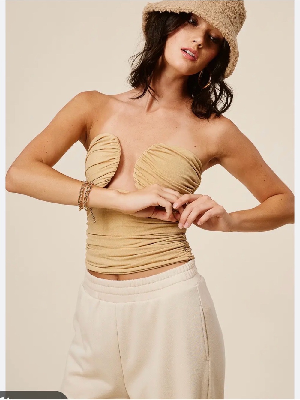 NWT Mimosa Strapless Ruched Gemini Bustier Top - Beige Size M